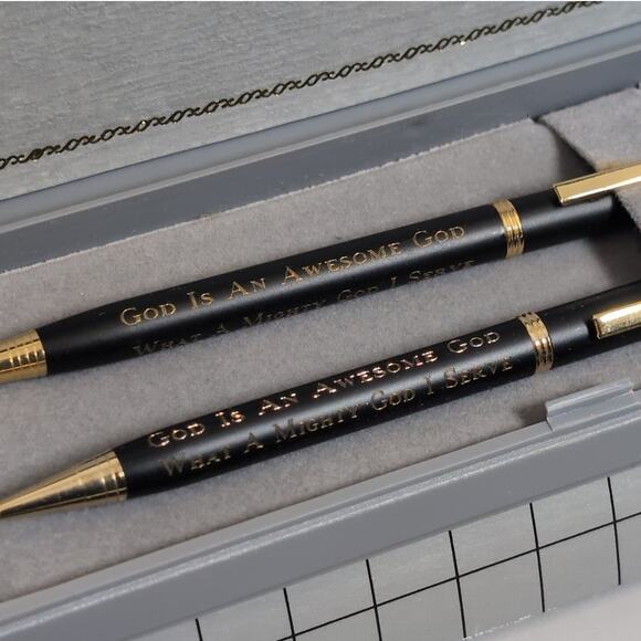Vintage God is an Awesome God Pen Pencil Set Needs Ink Taiwan - Picture 2 of 4